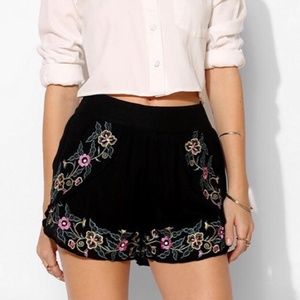 UO Pins & Needles Black Floral Embroidered Shorts